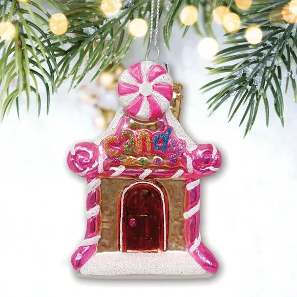 Sweet Treat Cottage Candy Lane House Glass Christmas Ornament