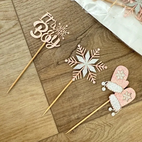 ❌ Winter Wonderland Baby Shower Cake Toppers - Pink and Silver NEW