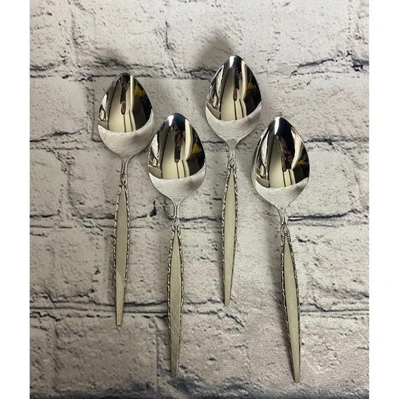Oneida Community Venetia MCM Soup Spoons Stainless Flatware Lot Set Of 4