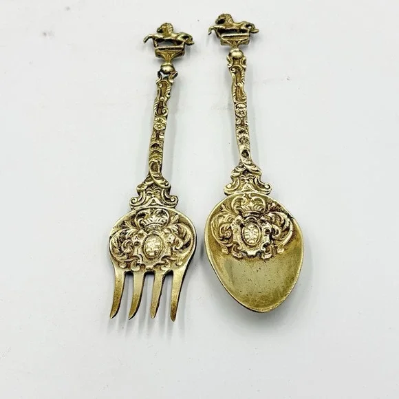 Vintage Montagnani Italy Ornate Brass Serving Spoon & Fork 7.5
