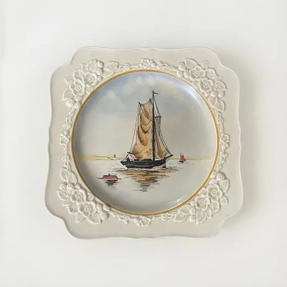 Crown Ducal Gainsborough England Sailboat Serving Plate Floral 11” Reg 749657