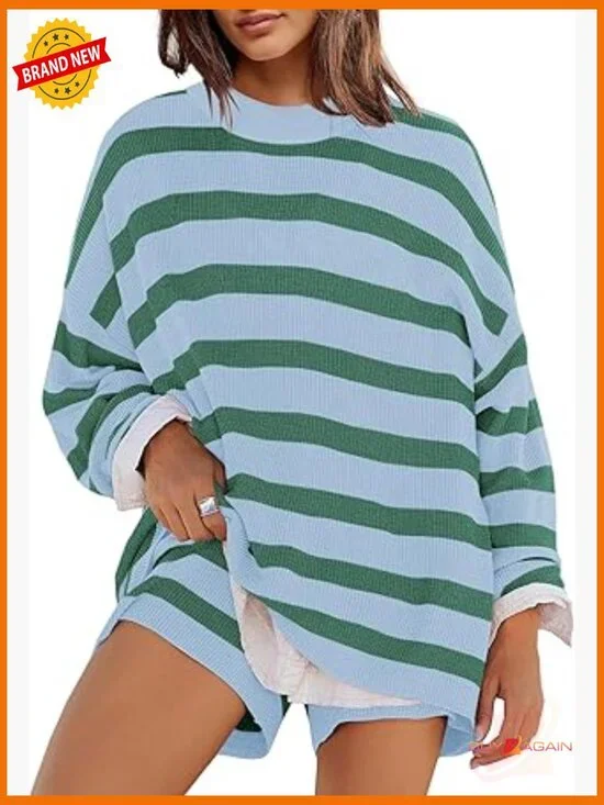 Oversized Striped Sweater Lounge Set Matching Pajama 2 Piece with Shorts