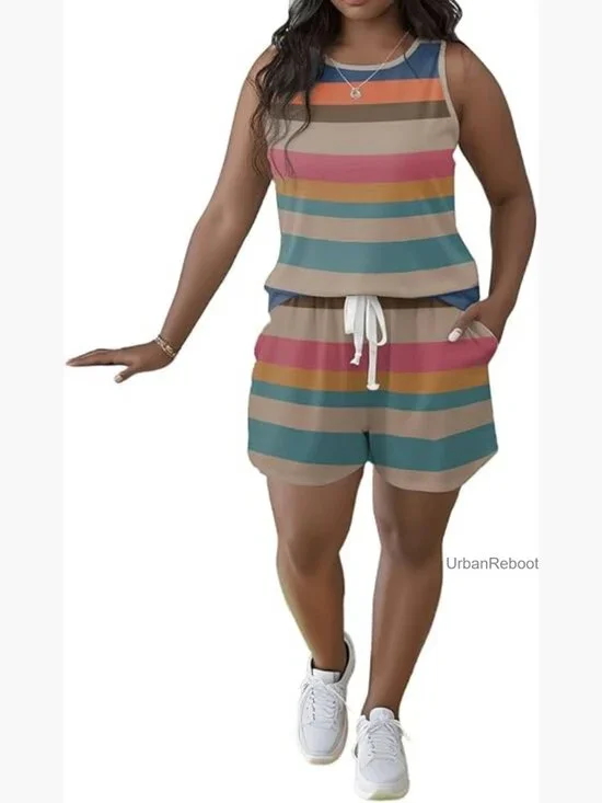 Two Piece Lounge Set Sleeveless Tank Top & Shorts Matching Sets