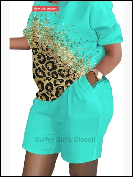 2 Piece Lounge Set Short Sleeve Pullover Top Matching Shorts
