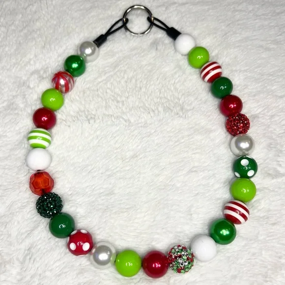 Festive Christmas Holiday Beaded Dog Collar Necklace Size Extra Large - 22 inch