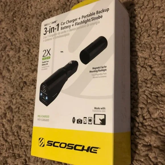 SCOSCHE 2600 GoBat 3-In-1 12V USB Car Charger Adapter with 2600 mAh Battery