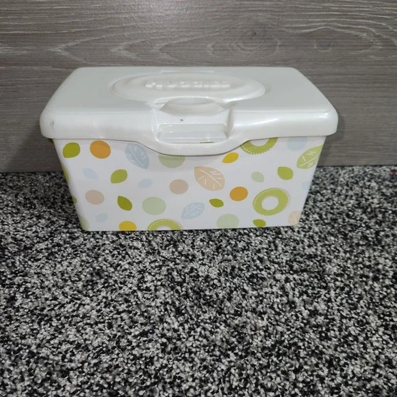 Huggies Baby Wipes Container EMPTY Wipe Case Holder White Leaves Circles Nature