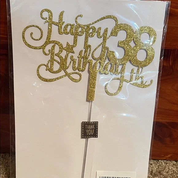 Gold Glitter Happy 38th Birthday Cake Topper