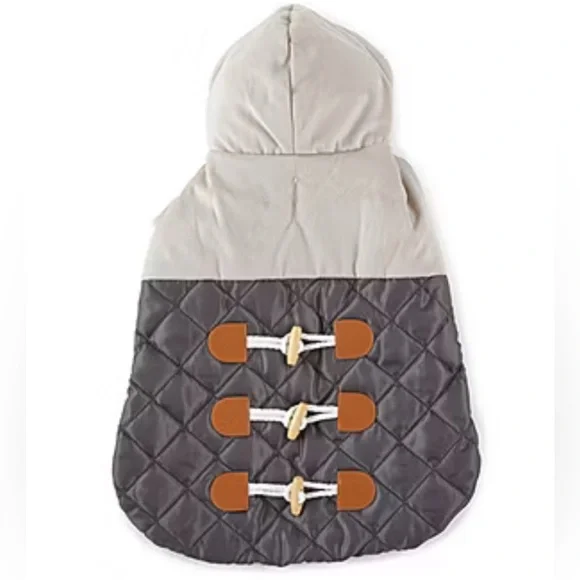 Paw & Tail Quilted Diamond Hooded Dog Jacket - small - gray