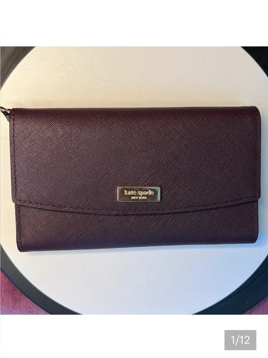 Kate Spade Plum Snappy long wallet EUC phone holder card case ID wallet