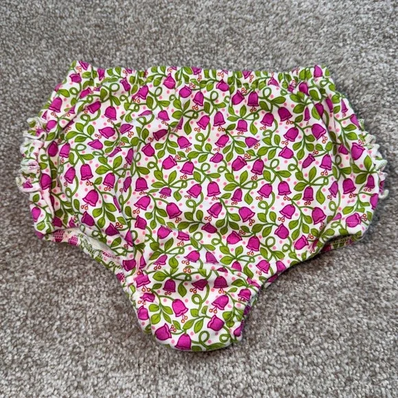 Vera Bradley Baby Pink Green Floral Ruffle Butt Bloomers Diaper Cover 9-12 M