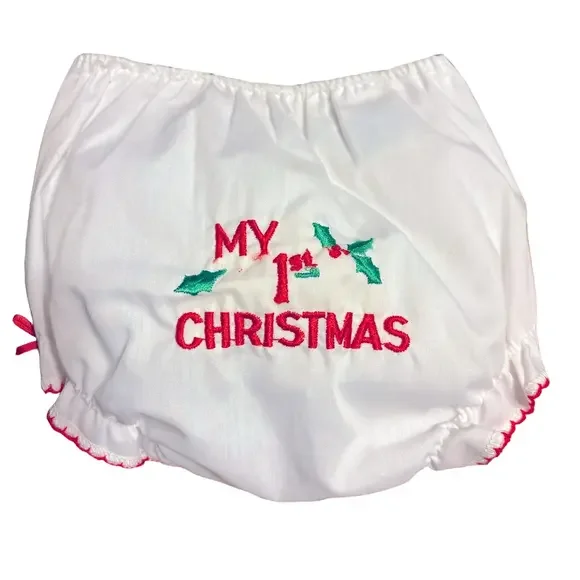 White 'My 1st Christmas' Vintage Baby Bloomers