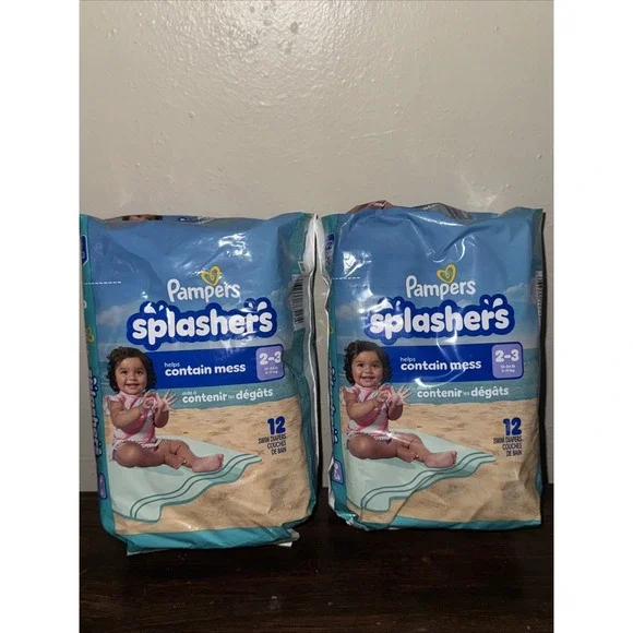 (NEW) Lot Of 2 Pampers Splashers Swim Diapers 12 Per Pack Size‎ 2-3 (13-24lbs)