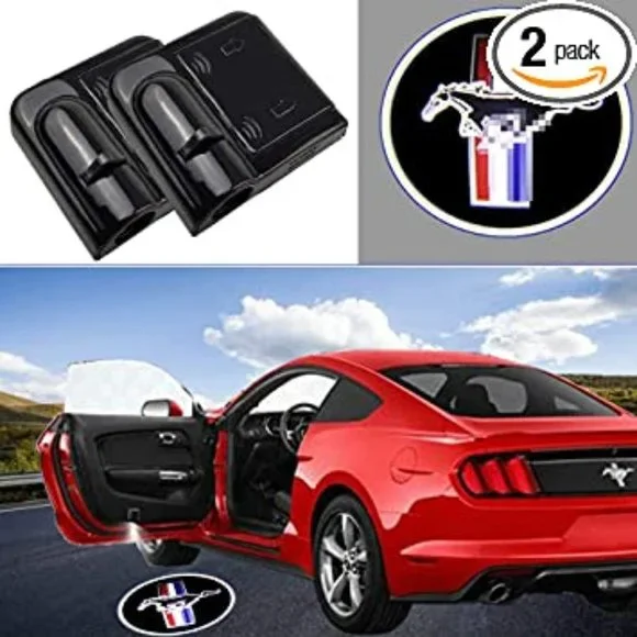 2x PCs MUSTANG Logo Wireless Car Door Welcome Laser Projector Emblem