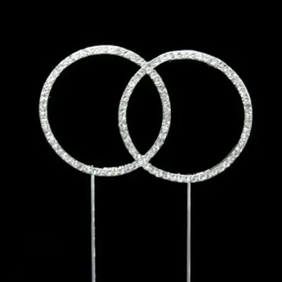 Silver Metal Rhinestone Wedding Rings Cake Topper Decoration Keepsake
