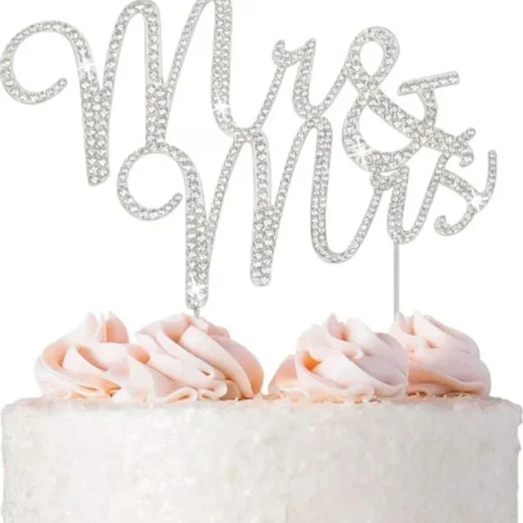 Silver Metal Rhinestone Mr and Mrs Wedding Cake Topper Decoration
