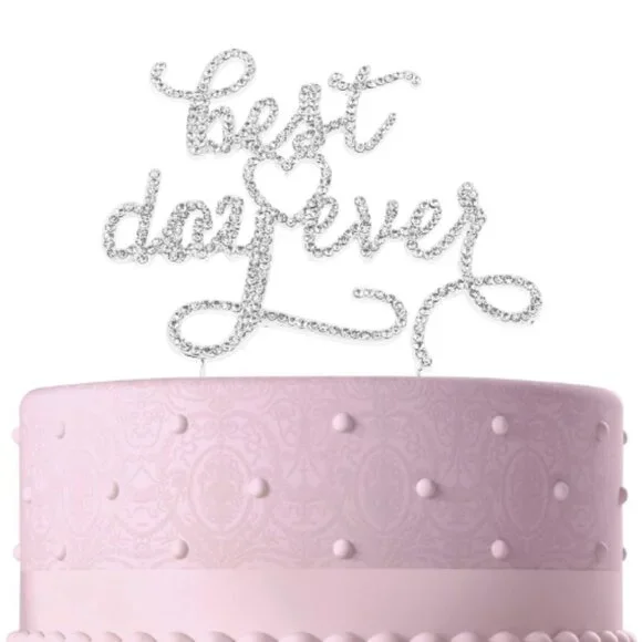 Silver Metal Best Day Ever Rhinestone Wedding Cake Topper Decoration