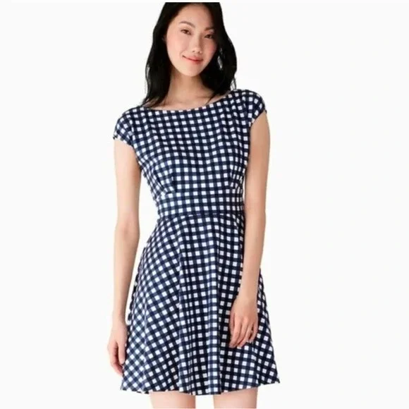 Kate Spade New York Navy White Gingham Fit Flare Dress Size‎ XL Sleeveless
