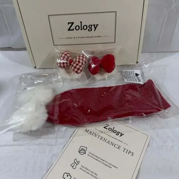 Zology Red Holiday Pet Scarf and Bow Set - New in Box sm