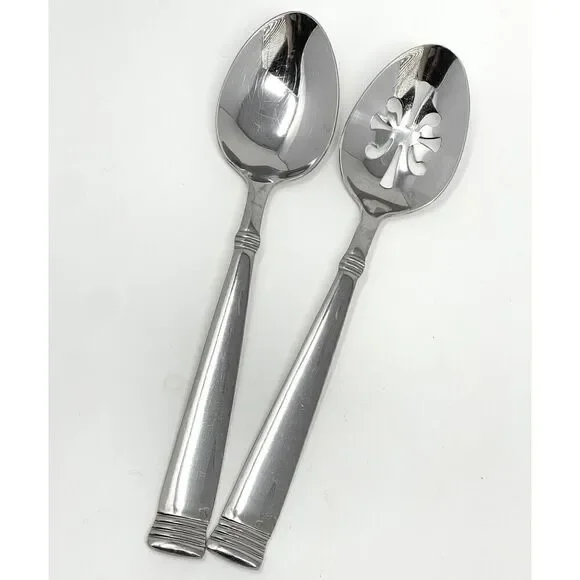 Wallace NAPOLI Glossy Serving Slotted Spoons 8 7/8” Stainless Flatware Set Of 2