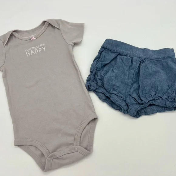 Carters Baby Girl Shirt Short Set Tan You Make Me Happy 18 M