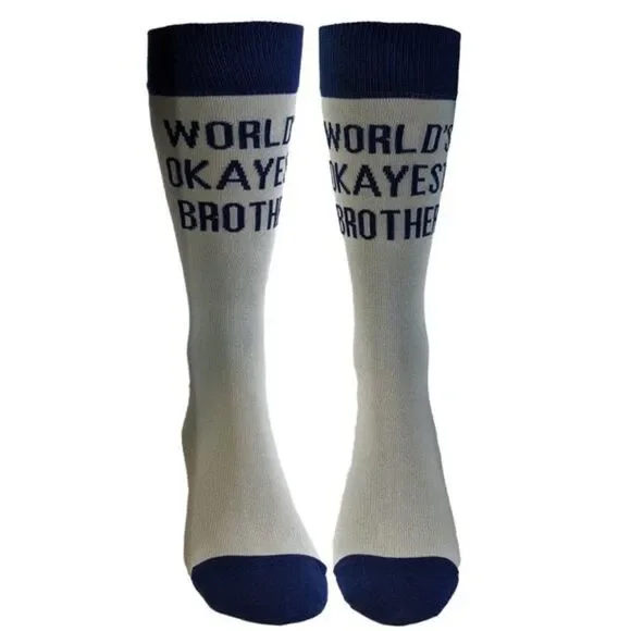 Crazy Dog Men's World's Okayest Brother Navy and LIght Blue Novelty Socks- NIP