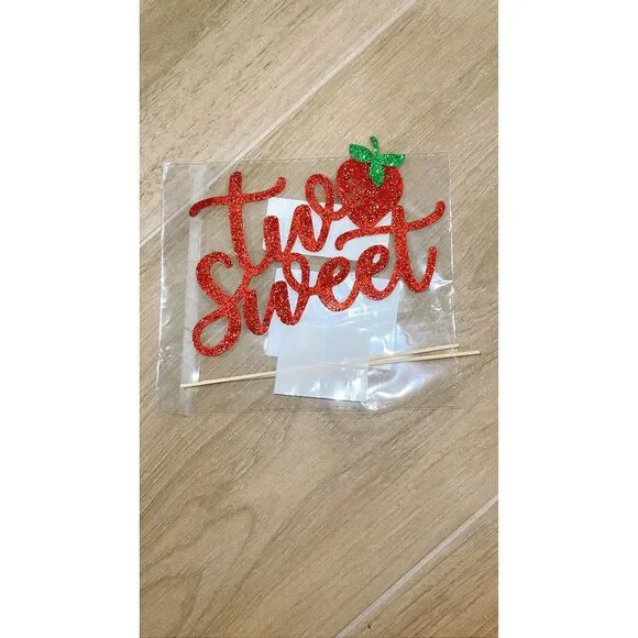 New Two Sweet Cake Topper 2nd Birthday Decor Strawberry