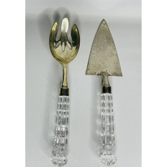 Vtg Godinger Versailles Silver Plate & Lead Crystal Serving Utensils Fork Spoon