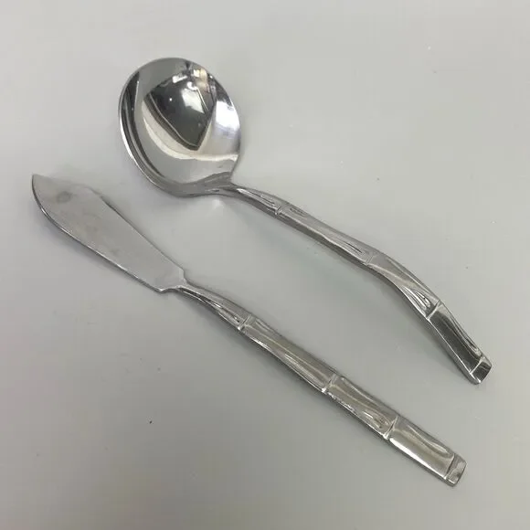 Reed & Barton Rebacraft Bamboo Ladle and Butter Knife Japan Stainless Flatware