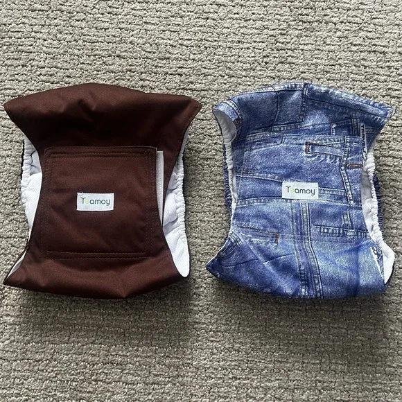 Teamoy Male Dog Belly‎ Bands Lot of 2 Washable Reusable Wrap Diapers Denim Brown