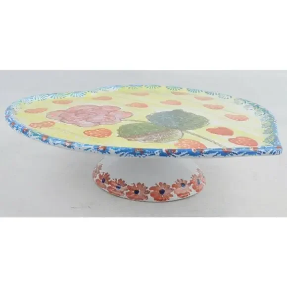 Vintage Italian Ceramic Heart-Shaped Cake Pedestal Stand 13