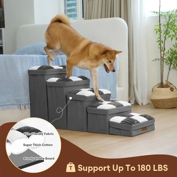 FUNNYFUZZY Dog Stairs with Storage 13“H,Foldable 3-Step