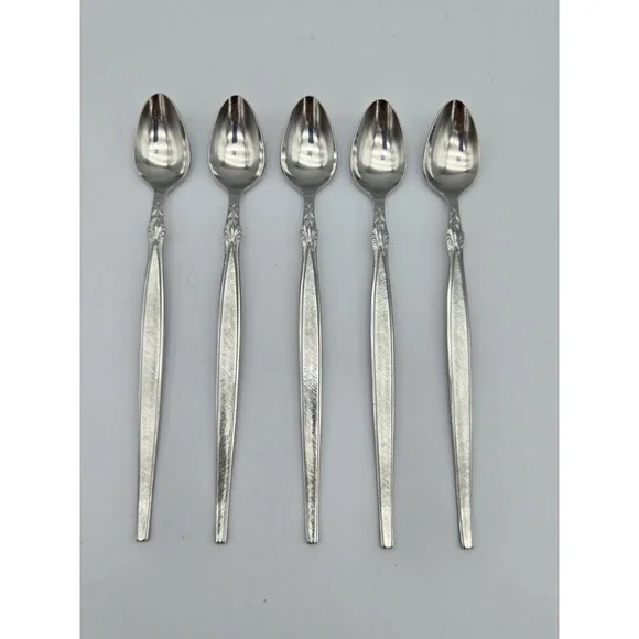 Eldan PEERESS 5 Iced Tea Spoons Stainless Textured Handle VTG Japan 7 5/8