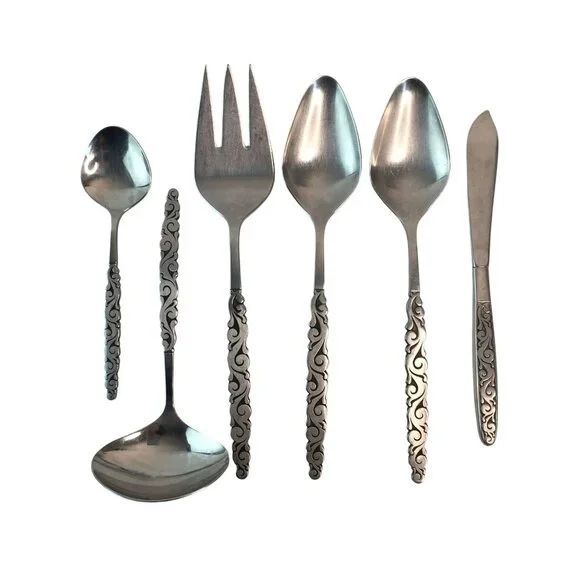 International Lyon Florentine Scroll Stainless Steel Serving Utensils 6 Pcs Spoo