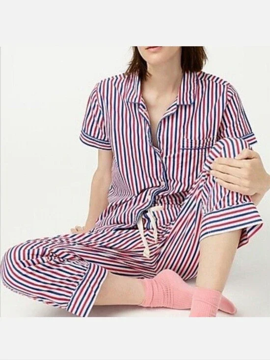 J. Crew Red White and Blue Stripe Cotton Matching Pajama Set
