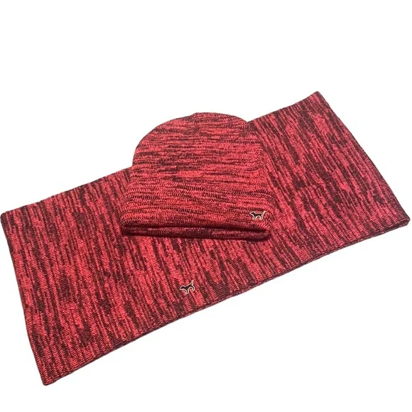 PINK VICTORIA SECRET matching infinity scarf beanie set