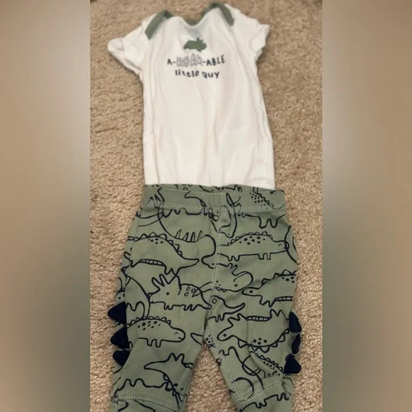 Carter's White and Green Dinosaur Set