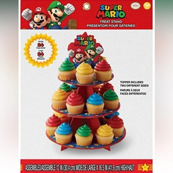 Nintendo Super Mario CupCake Treat Stand 3 Tiers - Red and Blue