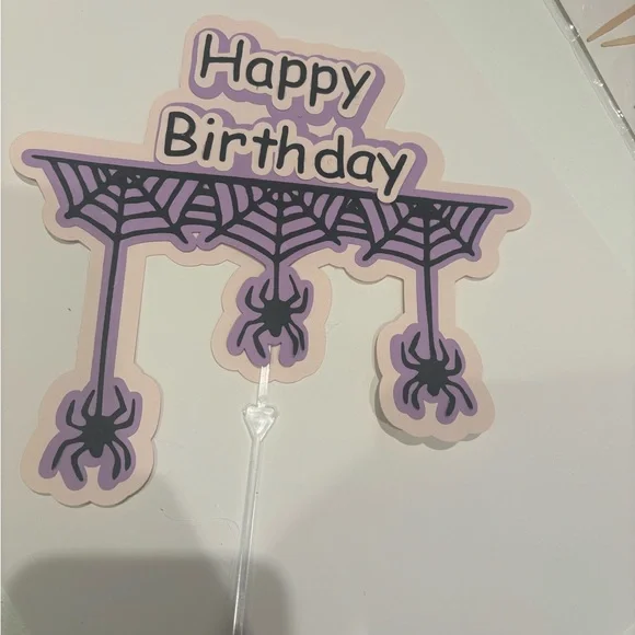 Spider Web Happy Birthday Cake Topper - Purple
