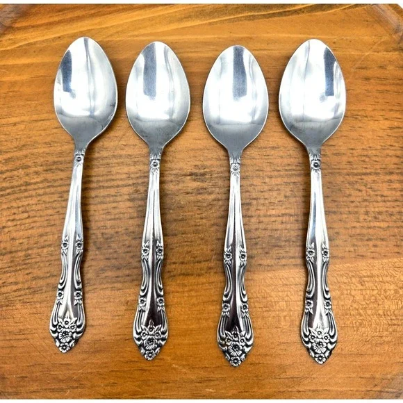 Vintage Rogers‎ Dream Rose Lot of 4 Teaspoons Stainless Steel Flatware Taiwan 6