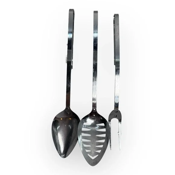 Vintage Androck USA Stainless Spoon Slotted Spoon Meat Fork Hook Handle Set