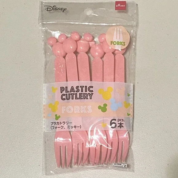 Daiso‎ Disney Mickey Mouse Pink Plastic Spoons + Forks 6 Pieces Each Pack