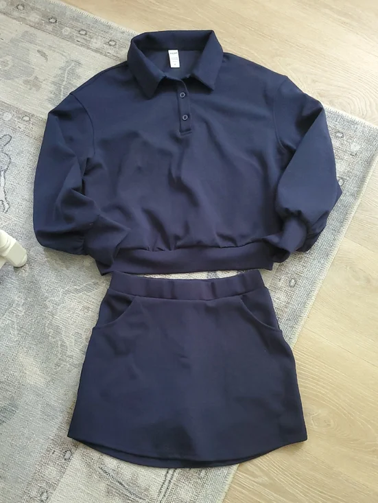 Exlura Matching Set Navy Collared Pullover with Skort Outfit SzXS