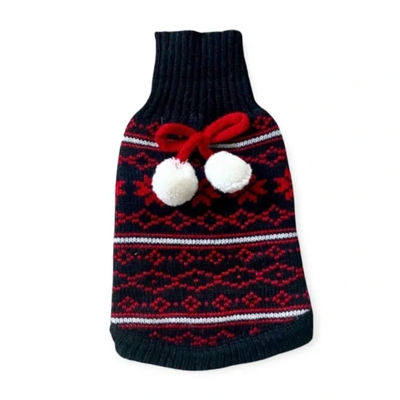 Christmas Dog Sweater w/ Pom Pom Balls and Bow - size extra small XS