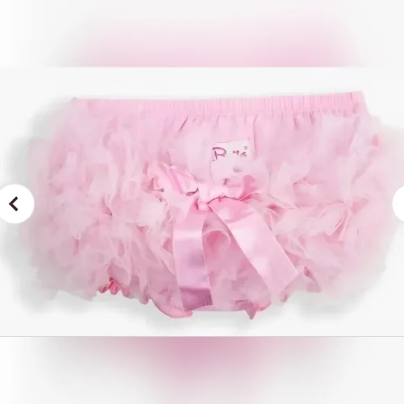 Ruffle Butts Pink Frilly Tulle Diaper Cover Baby Girl Pink Satin Bow 6-12 Months