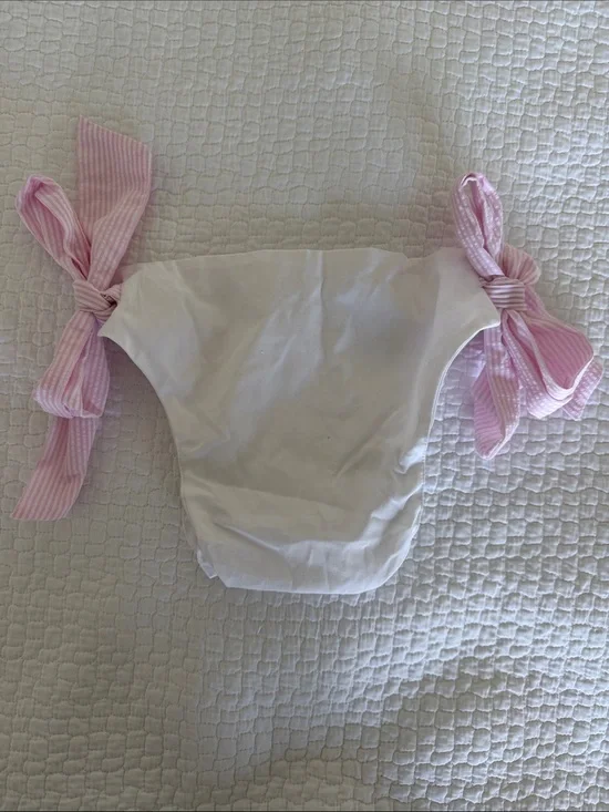 The Beaufort Bonnet company baby Pink seersucker Tie-Side diaper cover