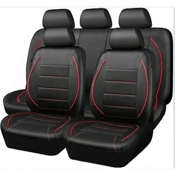 CAR PASS Universal FIT Piping Leather Car Seat Cover, for SUV's Red Black