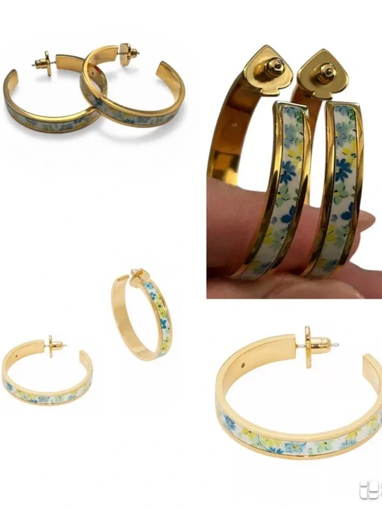 KATE SPADE Floral Medley Blue Heritage Spade Flower Hoops Earrings