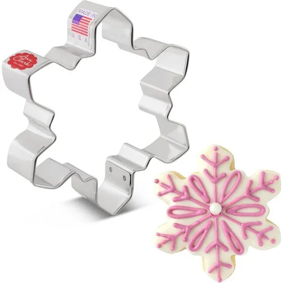 4-Inch Geometric Snowflake Cookie Cutter in Silver - Handcrafted by Ann Clark