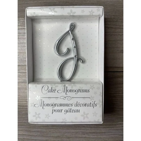 Wedding Small J Silver Finish Monogram Initial Rhinestones Cake Topper